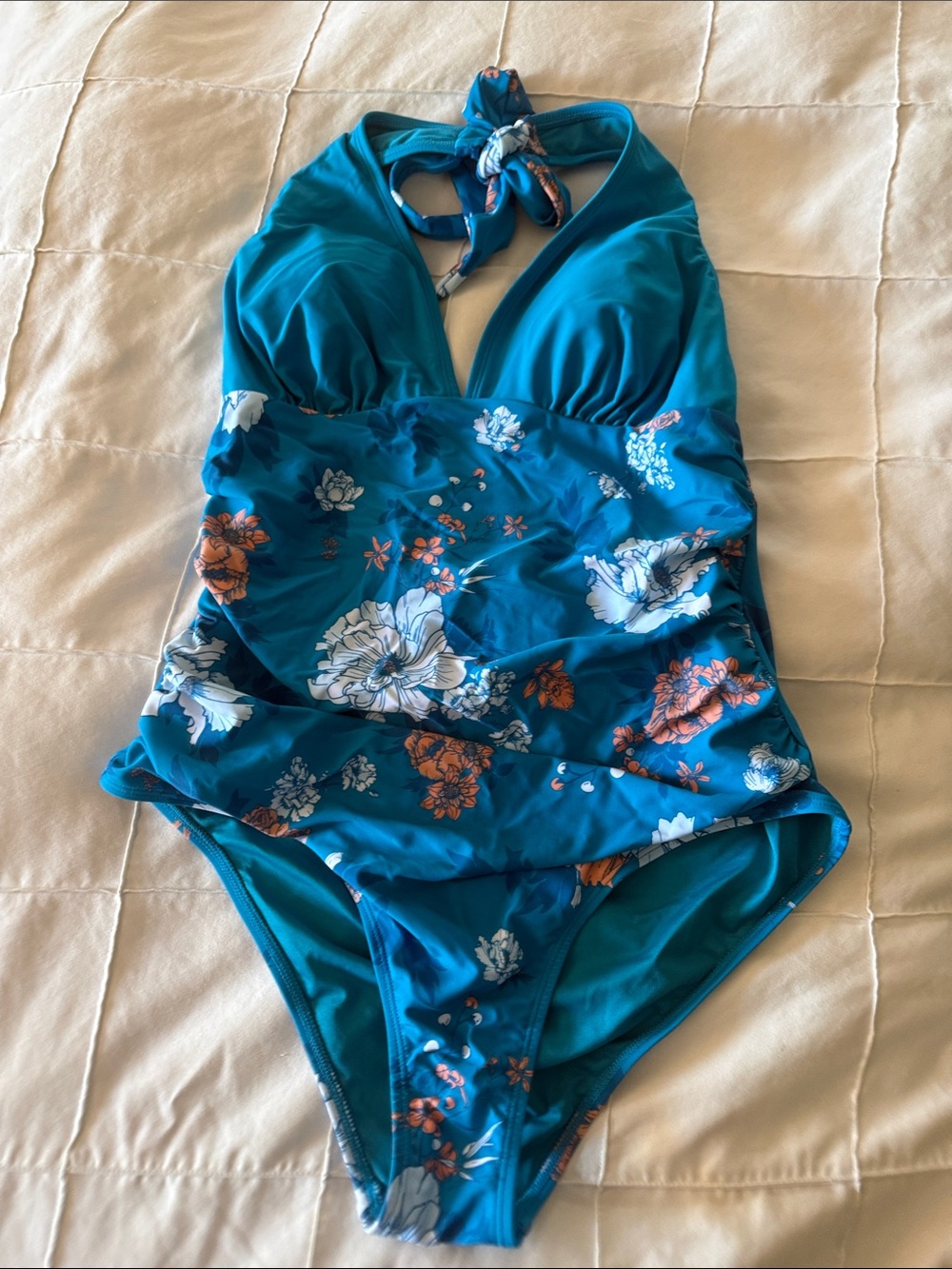 Cupshe Teal Floral Halter One-Piece Swimsuit
